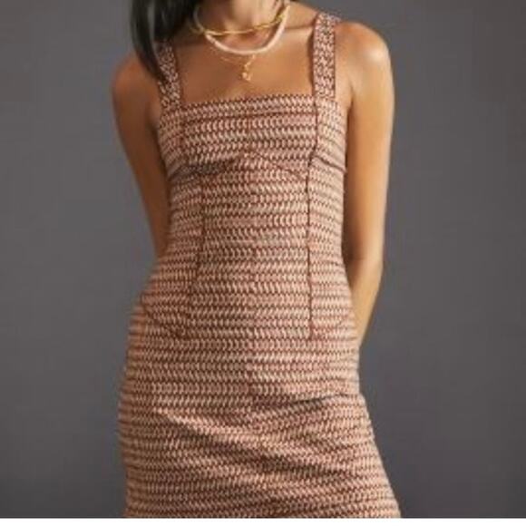 Anthropologie Square neck Slim Mini‎ tank Dress brown tan women's size 14 - Picture 1 of 14